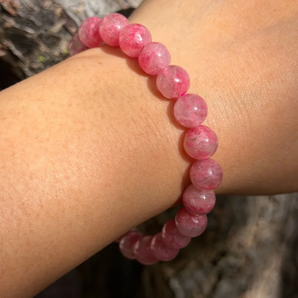 9mm stretchable‎ high quality pink rhodonite bracelet 0505